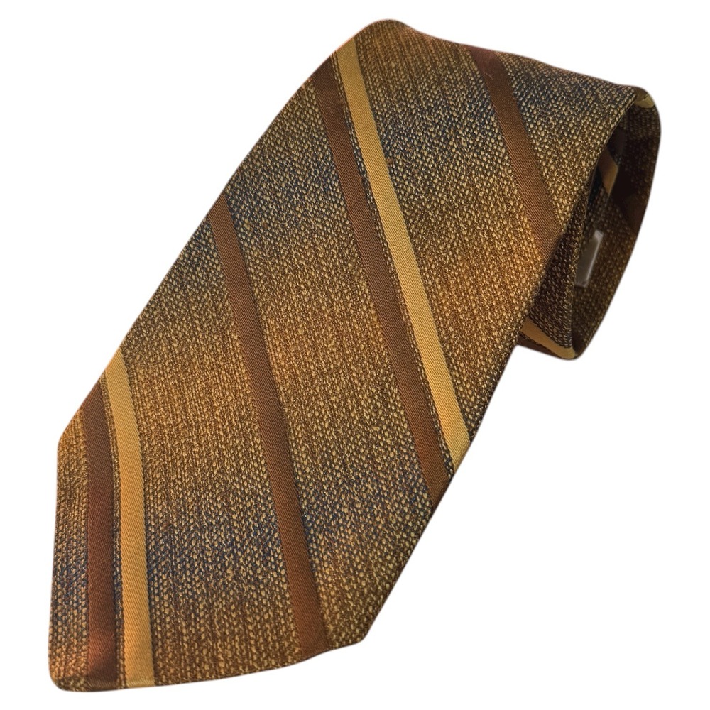 Vintage Christian Chanel France Striped‎ Necktie Men's Brown Yellow Gold